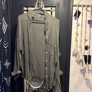 Casual Olive Button Down Shirt for Women